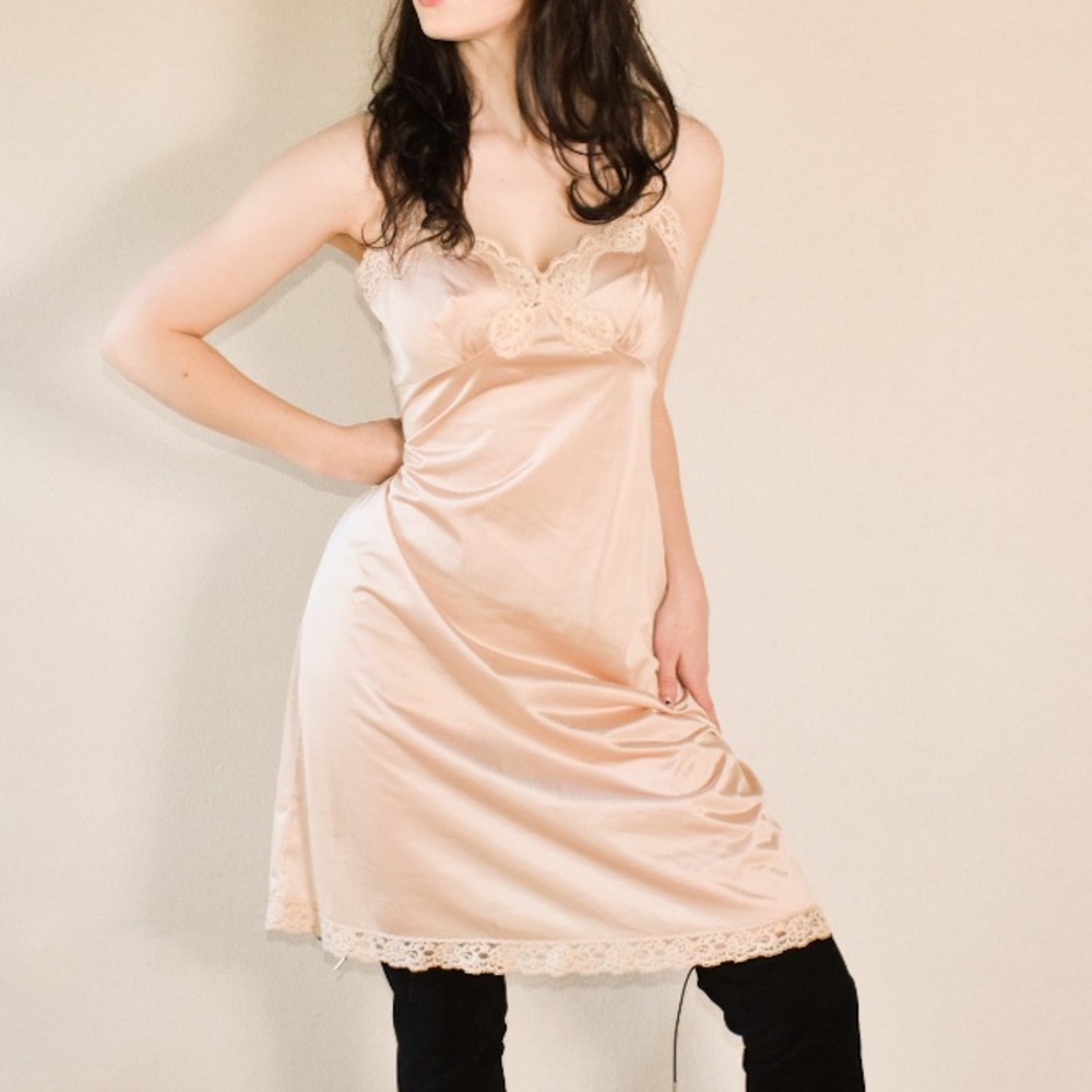 Vintage 70s Vassarette Lace Slip Dress